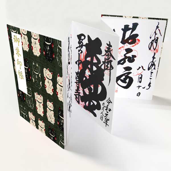 Goshuin book "Hot Japanese pattern" Maneki cat black