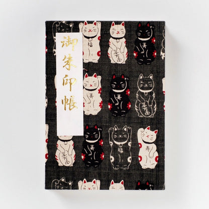 Goshuin book "Hot Japanese pattern" Maneki cat black